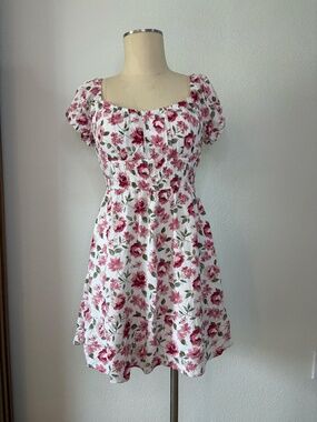 Hollister Floral Puff Sleeve Open Back Mini Dress Size M Tall